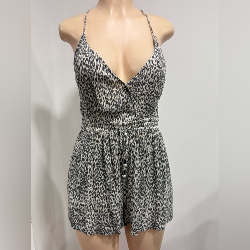 All Saints Maya Romper Playsuit Pockets Leopard Animal Print Size Medium - Picture 2 of 8